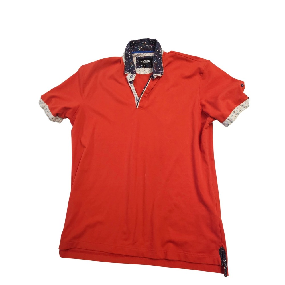 Maceoo Mens Red Short Sleeve Polo Shirt Splatter Print Trim Size 5 XL